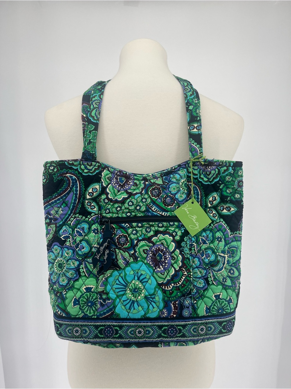 Vera Bradley Java Blue Tote Bag Retired Floral Quilted Travel Shoulder Bag